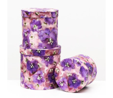Набор круглых коробок 3шт Фиолетовые цветы  L.19.5x19 M.17.5x17 S.15.5x15 см